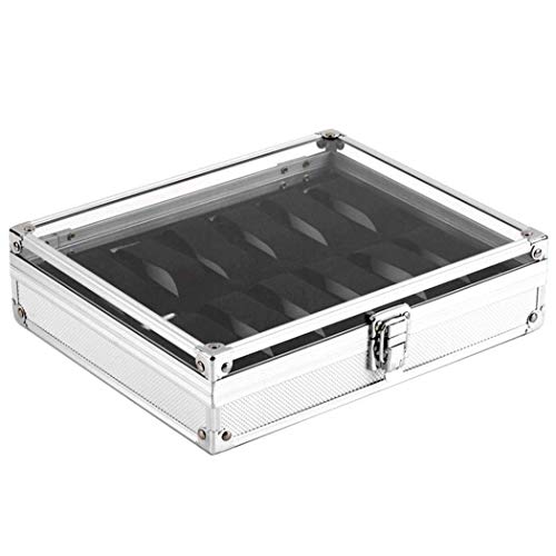 Wencaimd Cajas para Reloj 12 Espacios Aluminio Aleación Reloj Soporte Con Desmontable Cojines Y Suave Ante Forro Rectángulo Expositor de Joyas Caja de Almacenamiento Para Cajón de Escritorio