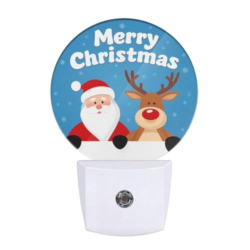 Image of EKOBLA Santa and Reindeer Night Light, Merry Christmas Snowflake Night Lights Plug Into Wall with Auto Sensor for Holiday
