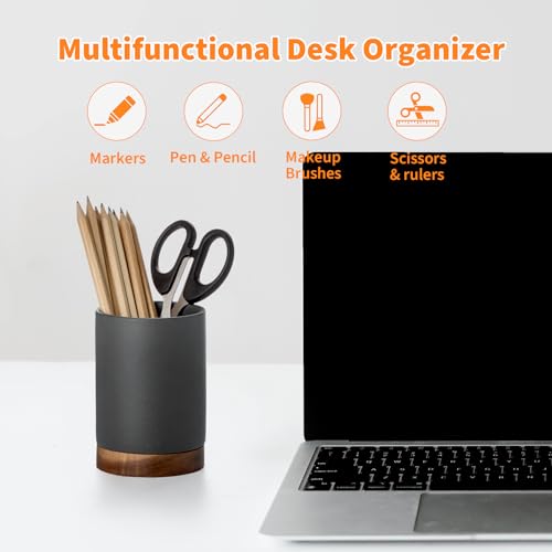 Image of Ceramic Pen Holder for Desk, Pencil Organizer & Makeup Brush Holder, Office Decor and Desk Accessories, Perfect Office Organization, Teacher Supplies (Dark Grey, Set of 1)