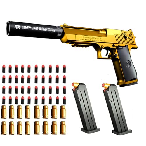 AGDLLYD Spielzeug Pistole,Wüstenadler,Kinder Pistole mit Schalldämpfer,Schaumstoff-Blaster,40 Darts,1:1 Spielzeugpistole-Look echt,für Sicherheitstraining oder Spiel (Gold)