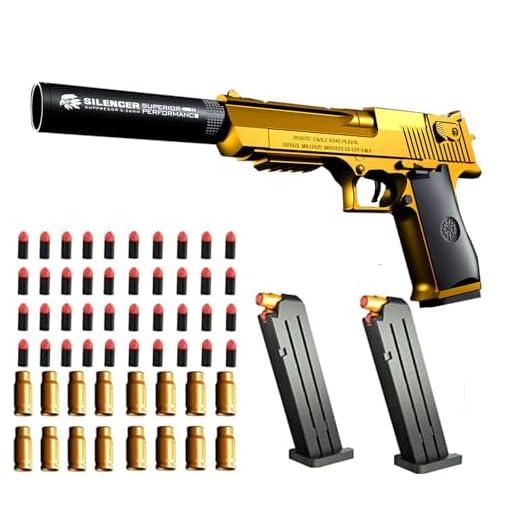 AGDLLYD Spielzeug Pistole,Wüstenadler,Kinder Pistole mit Schalldämpfer,Schaumstoff-Blaster,40 Darts,1:1 Spielzeugpistole-Look echt,für Sicherheitstraining oder Spiel (Gold)