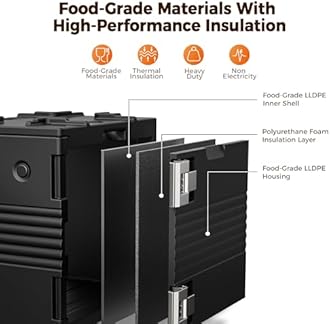 95QT Non-Electrical Catering Food Warmers with Swivel Casters, 304 Stainless Steel Latch, Insulated Food Carrier for 6 Full-Size Pans(NOT INCLUDED), Food Warmer Hot Boxes for Catering BBQ Event