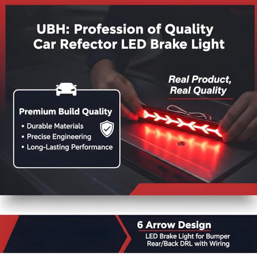 Image of Car Reflector LED Brake Light with 6 Arrow Design - Smoke Glass Rear Bumper Back DRL with Wiring | Waterproof, Shockproof & Dustproof (SMOKE GLASS) red light