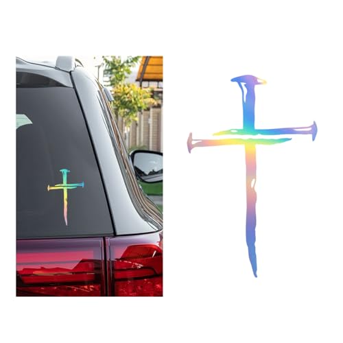 Image of DXNQ Car Cross of Nails Sticker, Bumper Christian Sign Cross with Nails Decal, Removable Waterproof Sticker for Car Truck Window Motorcycle Helmet Laptop, Car Accessories (Colorful)