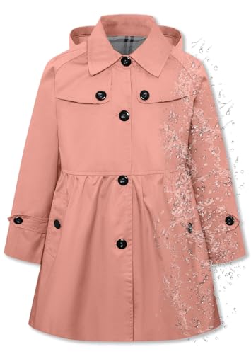 Betusline Girl's Rain Jackets Lightweight Waterproof Hooded Trench Coat Raincoats for Kids,2-14 Years
