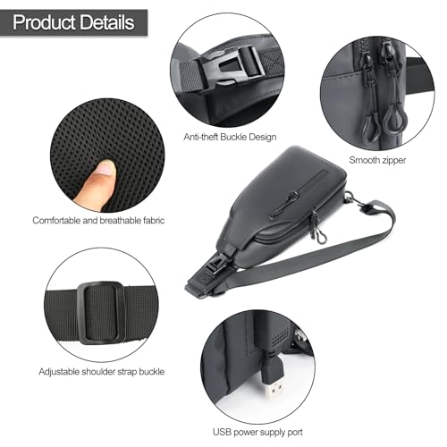 Jupsk Sling Bag Crossbody Backpack Shoulder Bag for Men,Waterproof Sling Chest Bag with USB Charging Port,Lightweight Sling Rucksack Bag,Multipurpose Casual Sling Bags for Sports Outdoor Traveling - Image 3