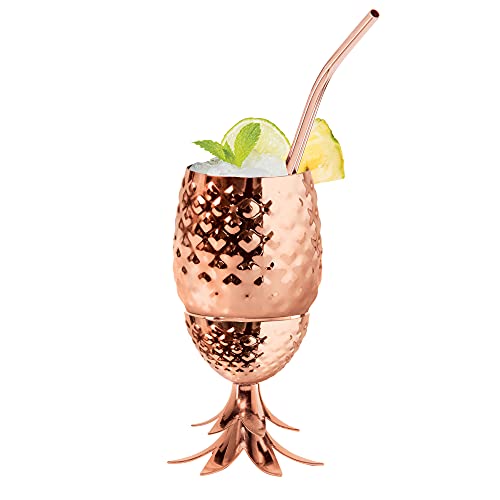Oggi Stainless Steel Pineapple Cup With Straw & Lid- 12Oz Copper Plated Metal Pineapple, Bar Accessories For Summer, Cocktail Cups Make Great Drinking Gifts #TOP1
