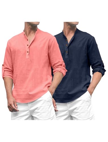 Image of ROYALSCOUT Combo of Men's Solid Cotton Blend Full Sleeve Straight Kurta Shirt (Pack of 2)