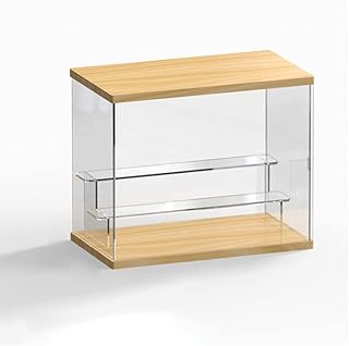 Nynelly 3 Tier Clear Acrylic Display Case Stand Assemble Countertop Box Storage Cube Organizer Dustproof Protection Showcase for Action Pop Figures Collectibles Toys,12.6" Lx7 Wx10 H,Walnut