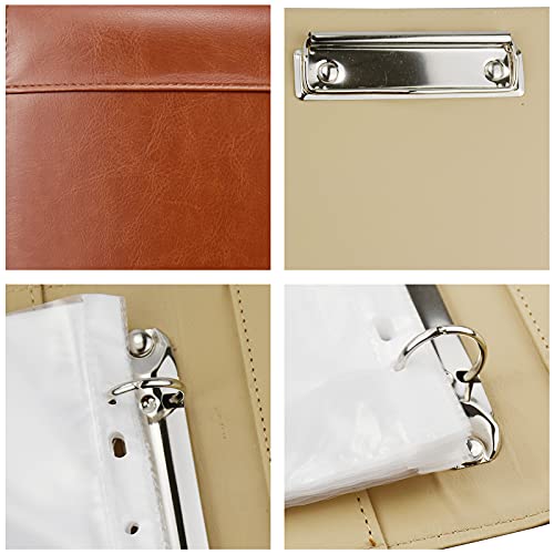 Enyuwlcm Pu Leather Padfolio Ring Binder With Clipboard Resume Leather Portfolio With 20 Clear Plastic Sleeves Brown #TOP4