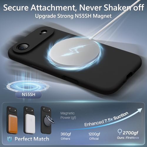 Image of FireNova Magnetic for iPhone Air Case, Compatible with MagSafe, [Integrated Silicone Camera Control Button] [Camera Protection] Microfiber Lining Phone Case for iPhone 17 Air, 6.5 inch, Black