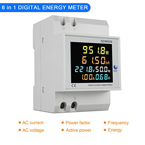 Teklemon Stromzähler Hutschiene, 6 in 1 Stromzähler Digital, AC40300V 100A Amperemeter