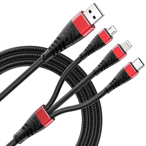 USB C Multi Charger Cable, 2 Pack 4ft Multi Charging Cord,USB A to Type C/Micro USB/for Lighting 3 in 1 Charging Cable Compatible with Phone 15/14/Sam Sung/Android Phone/Tablets and More, Red