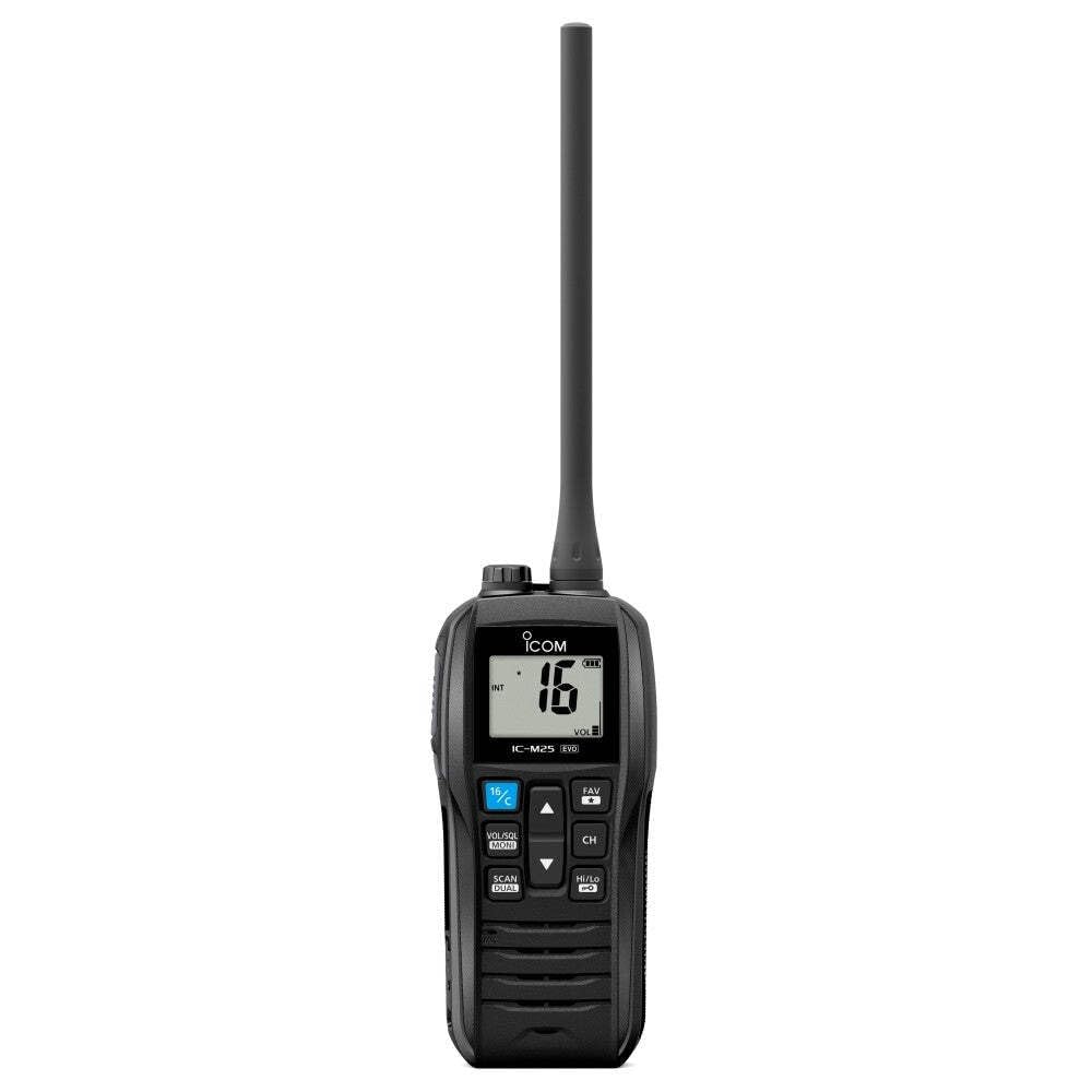 ICOM IC-M25 Euro EVO Marine VHF radio – smukłe, pływające i wodoodporne z ładowaniem USB-C | Ręczne radio dwudrożne morskie, długa żywotność baterii – do żeglowania, kajakarstwa, skuterów wodnych