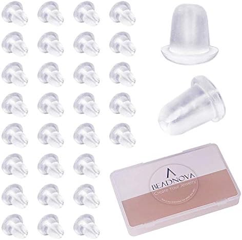 BEADNOVA Earring Backs for Studs Rubber Plastic Silicone Earring Backings Clear Secure Pierced Earring Backs Stopper Safety Hypoallergenic Earring Backs for Hook Earring (200 pcs)