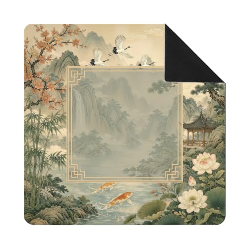 SkipTiger Chinoiserie Landscape Mahjong Mat for Table 31.5 x 31.5 in