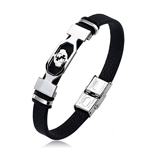 Mens Bracelets Fashion 12 Zodiac Signs Constellations Stainless Steel Personality Vintage Punk Black Leather Bracelets for Men Women (Pisces)