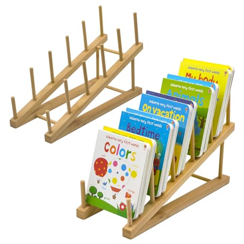 AAiphuwew 2pcs Bookshelf for Kids Rooms, Wooden Children Book Rack Storage Mini Desktop Bookshelf, Toddler Book Display Shelves for Bedroom, Classroom, Nursery