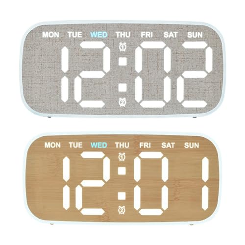 FACAIIO Elegante reloj despertador LED con acabado de madera, para alarmas duales, termómetro interior, visualización de fecha, brillo ajustable para el hogar y la oficina