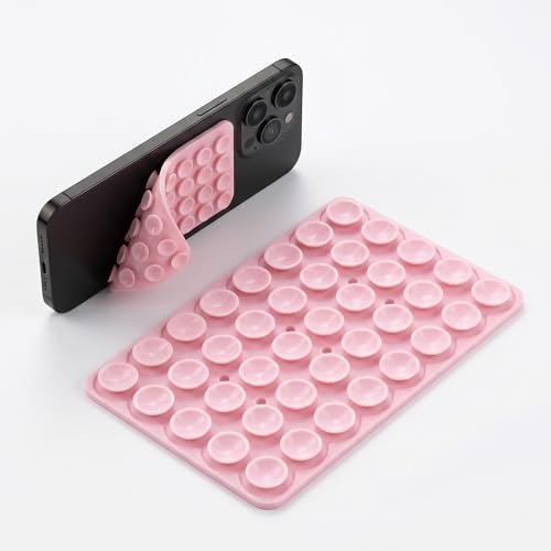 Seltureone 40 Grain Double Sided Silicone Suction Cup Phone Suction Pad with Strong Adhesion Silicone Grip for Selfies and Videos Hands-Free Accessories for Phone Case - Light Pink