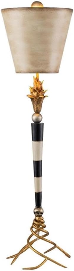 BOWERY HILL Table Lamp, 36 in Tall, Resin and Steel, Black/Cream Striped Stem, Gold/Silver Leaf Finish, Decorative Blossom, Inverted Shade, Transitional Modern Style for Living, Dining or Bedroom Use