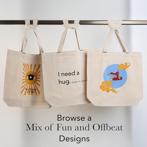 Image of Amazon Brand- Eono, 100% Cotton Cloth Bag,Reusable Tote Bags,Shopping Bag For Grocery, Vegetable Bag For Shopping, Aesthetic Carry Bag, Aesthetic Bags For College, Folding Bag - Style2