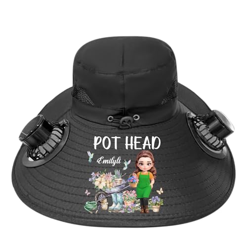 Custom Hats with Fans Solar Powered, Personalized Name Gardener of The Year Solar Fan Hat for Women, Gardening Gifts for Gardeners Mom Grandma Garden Lover