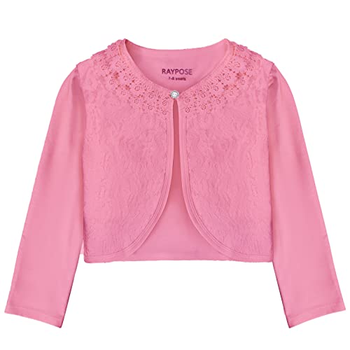 RAYPOSE Little Girls Cardigan Sweater Long Sleeve Dress Cover Up Pearl Button Open Front Lace Bolero Shrug Cotton