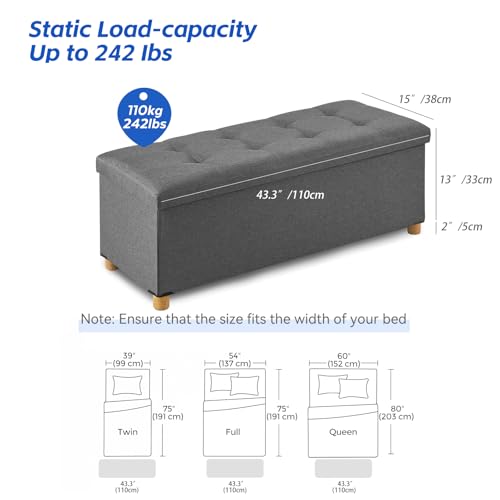 Image of BRIAN & DANY 43 Inches Folding Storage Ottoman Bench, Ottoman with Storage Bench for Bedroom, Living Room, Entryway, Foot Rest with Legs, Dark Gery