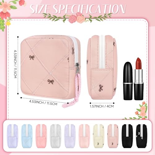 Image of Likesing Period Bag Pouch, Quilted Cotton Tampon Holder for Purse-Pink Bow | Quilted Period Pouches for Teen Girls, Women Portable Sanitary Napkin Storage Bag, Feminine Sanitary Bags Emergency Pad Pouch