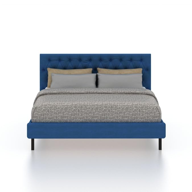 Image of Ganpati Arts Sheesham Wood Fabrio Upholstered King Size Bed Without Storage and Tufted Headboard | Durable Wooden Double Bed Cot Palang for Bedroom, Hotels and Home Furniture (Blue-1 Year Warranty)
