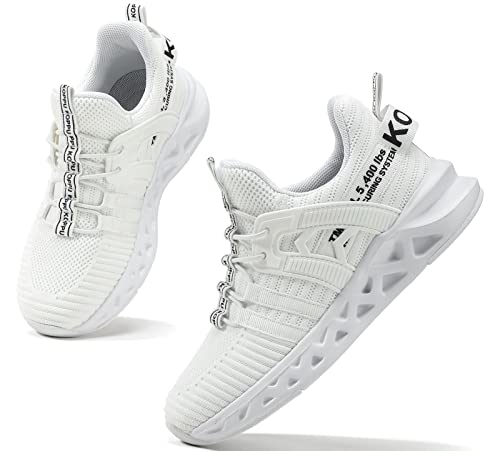 koppu Boys Girls Shoes Non-Slip Tennis Shoes Fashion Lightweight Breathable Kids Sneakers for Little Kids/Big Kids(White 11)