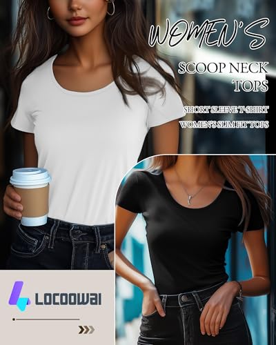 5 Pack Women's Scoop Neck Short Sleeve Shirts Fitted Tops Bulk Casual Basic Stretchy Tight Summer Multipack Tees3