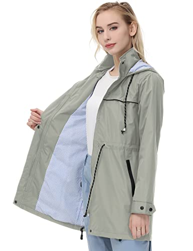 Avoogue Rain Jacket Women Striped Lined Hooded Lightweight Raincoat Outdoor Waterproof Windbreaker #TOP2