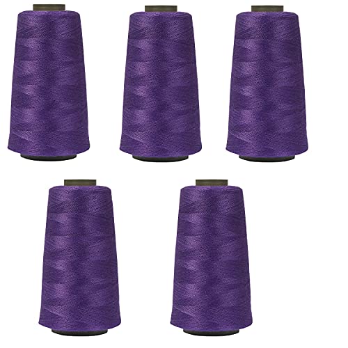 Image of Ace International Exports 3000M Overlock Polyester Sewing Thread Set Box Yarn Spools Cone (Purple) - Pack of 5