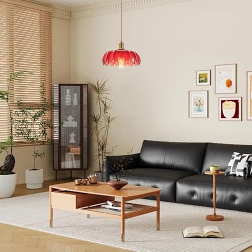 Suspension vintage fleurs rouge verre E27 25 cm DLGLOLIN