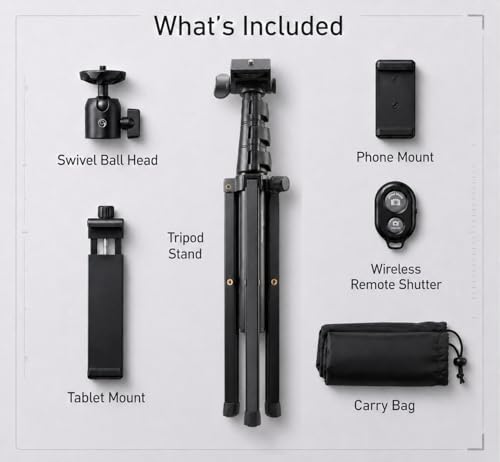 Image of 68 inch iPad Tripod Stand with Tablet Mount, Phone Mount and Bluetooth Remote