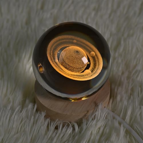 Image of 2.36 Inch 3D Galaxy Crystal Ball Night Light Lamp with Wooden Base, Warm Glow LED Mood Night Light, Gift for Boys, Girls, and Teens (Saturn)