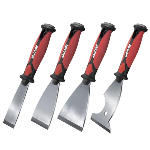HAUTMEC Scraper 4 PC Set, 1.25,2,3 Wallpaper Scraper & 3 8-in-1 Paint Stripper, Hammer End for Removing Wallpaper, Plaster, Cement 25060