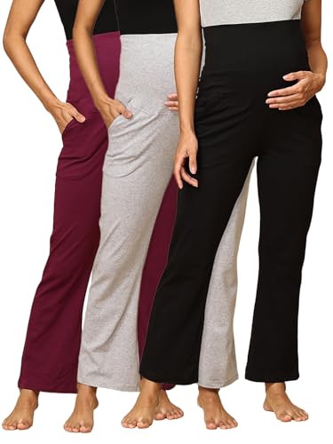 Image of The Mom Store Maternity Track Pants | for Pregnant Women with Ultimate Comfort | Prenatal Yoga Pants | Pre and Post Pregnancy