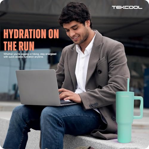 Image of Tumbler with lid and Straw 1200ML Cup Stainless Steel Hot and Cold with Handle and Lid 2 Straw Vacuum Insulated Tumbler for Water, Iced Tea or Coffee Office Gym Travelling
