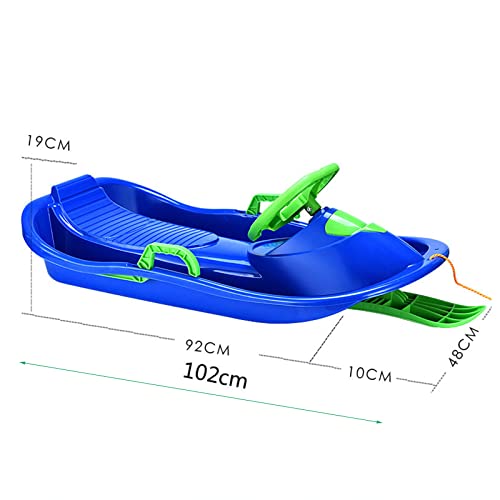 Gl-Gdd Heavy Duty Snow Sledge, Thickened Ski Board, Unisex Plastic Toboggan With Steering Wheel, Kids Adults Sleigh Sled, Use On Snow/Ice/Grass/Sand,Blue #TOP1