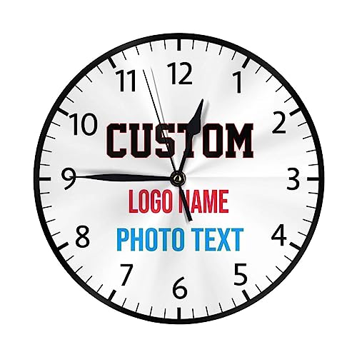 Mount Hour Custom Photo Round Wall Clock, Personalized Text Logo Silent Non-Ticking Decorative Clocks Battery Operated Quartz Quiet Clocks for Home Decor