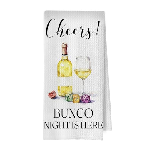 XIVENHAVM Bunco Wine Kitchen Towel - Bunco Wine Decorative Waffle Dish Towels Bar Cart Gifts Hand Towels Funny Tea Towel for Kitchen 16x24 Inch