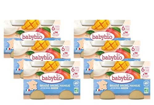 BABYBIO - Petits Pots - Brassé Brebis Mangue - 2x130g - 6+ mois - Lot de 6 - BIO