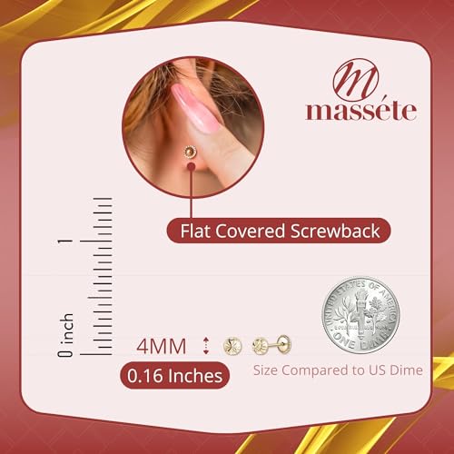 14k Yellow Gold Half Ball Earrings Fluted Flat Back Safety Screwback Covered Back 4, 5mm Girls Women2