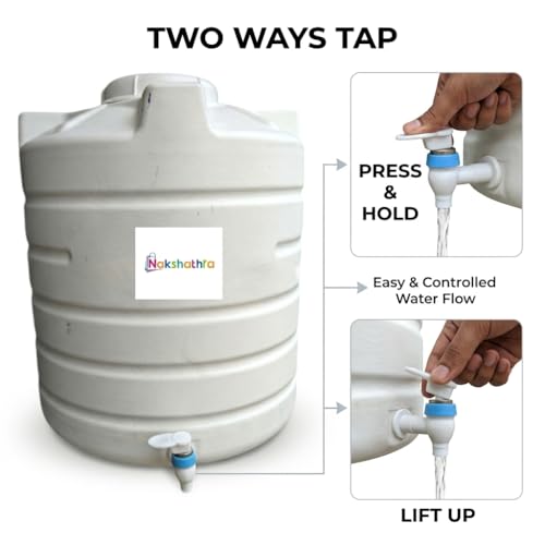 Image of NAKSHATHRA Water Dispenser with Tap, Plastic Water Storage Drum, Open Top with Lid, Ideal for Home, Kitchen & Office, Food Grade HDPE Material, UV-Stabilized - 50 litres (White)