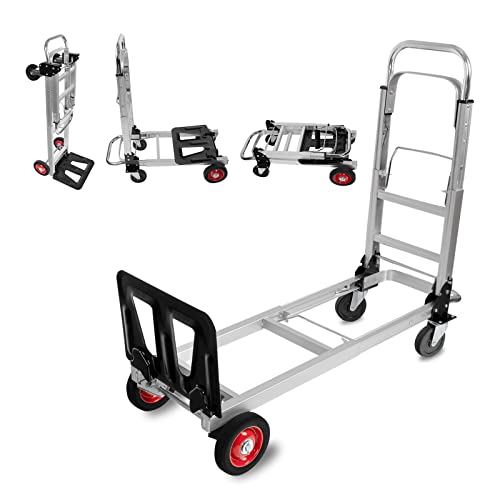 3 In 1 Aluminum Hand Truck Dolly Convertible Heavy Duty 460Lbs Capacity Folding Hand Truck With 6’’ Rubber Wheels And Telescoping Handles Multi-Position Dolly Platform Hand Cart #TOP1