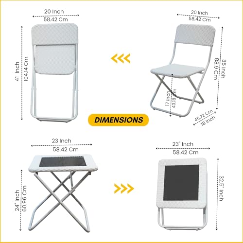 Image of DEVOKO Foldable 3-Piece Outdoor Patio Wicker Furniture Set with Glass Top Table, All-Weather HDPE Rattan, Rustproof Metal Frame for Garden, Balcony & Lawn (White)