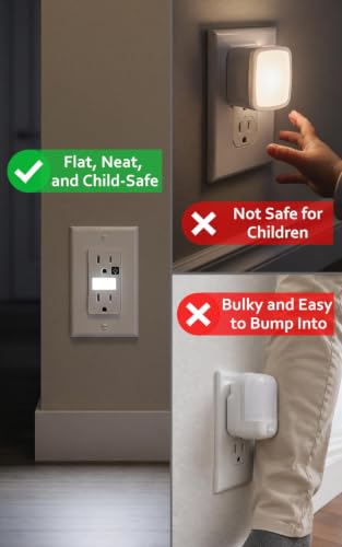 Image of SOZULAMP 10-Pack Night Light Wall Outlet, Touch & Dusk-to-Dawn Sensors | White 15A 125V Tamper-Resistant Receptacle; Guide Light for Kids and Seniors; Ideal for Hallways,Nurseries,Stairs,Bathrooms